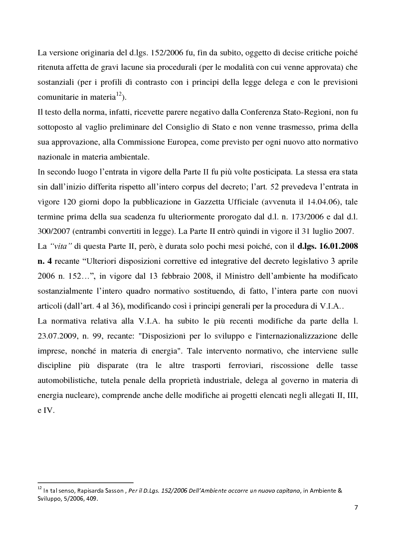 Anteprima della tesi: La Valutazione d'Impatto Ambientale dopo il d.lgs. 4/2008 - Un nuovo tentativo di armonizzare sviluppo economico e tutela ambientale, Pagina 7