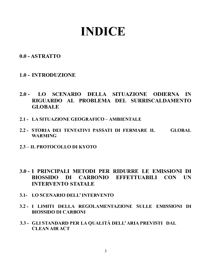 Indice della tesi: Una Carbon Tax è una risposta più efficace al Global Warming del Cap and Trade, Pagina 1