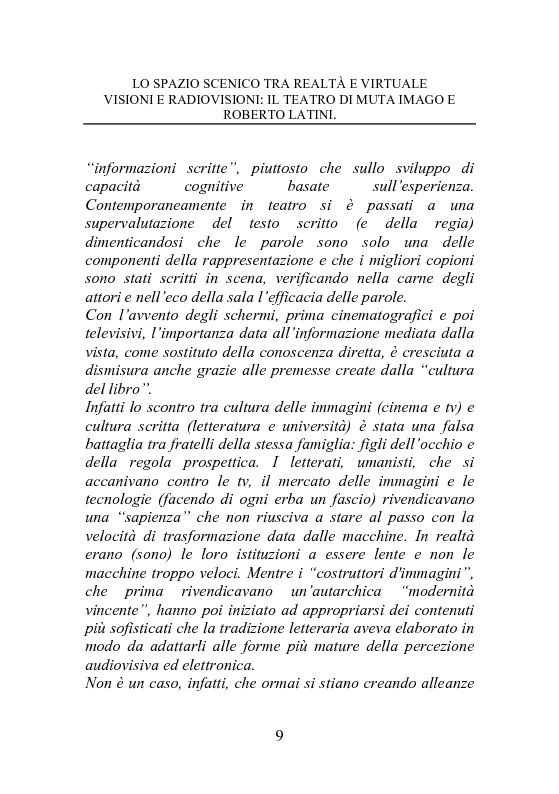 Anteprima della tesi: Lo spazio scenico tra realtà e virtuale - Visioni e radiovisioni: il teatro di Muta Imago e Roberto Latini, Pagina 3