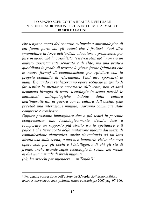 Anteprima della tesi: Lo spazio scenico tra realtà e virtuale - Visioni e radiovisioni: il teatro di Muta Imago e Roberto Latini, Pagina 7