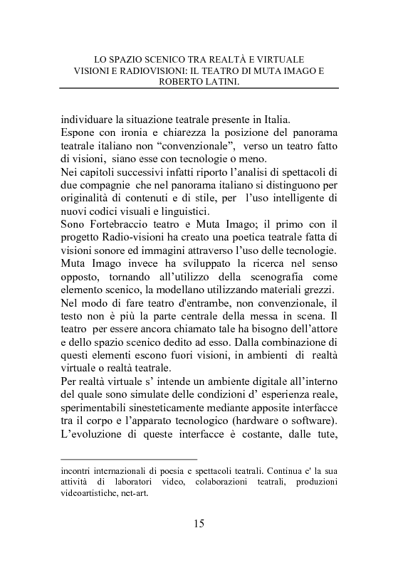 Anteprima della tesi: Lo spazio scenico tra realtà e virtuale - Visioni e radiovisioni: il teatro di Muta Imago e Roberto Latini, Pagina 9