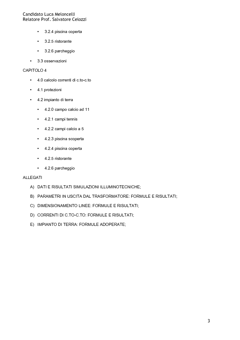 Indice della tesi: Design of the Electrical and Lighting systems of a sport centre: planning and management, Pagina 2