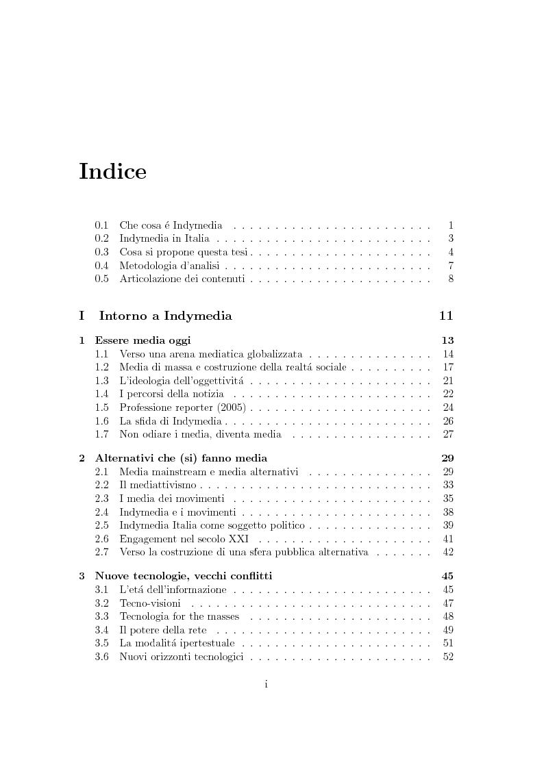 Indice della tesi: Indymedia Italia: quando gli hacker fanno politica, Pagina 1