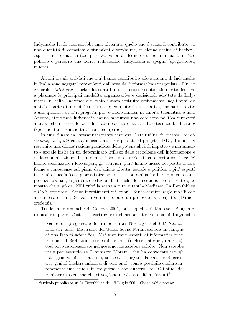 Anteprima della tesi: Indymedia Italia: quando gli hacker fanno politica, Pagina 5