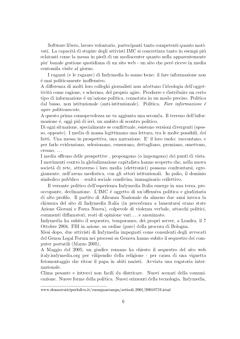 Anteprima della tesi: Indymedia Italia: quando gli hacker fanno politica, Pagina 6