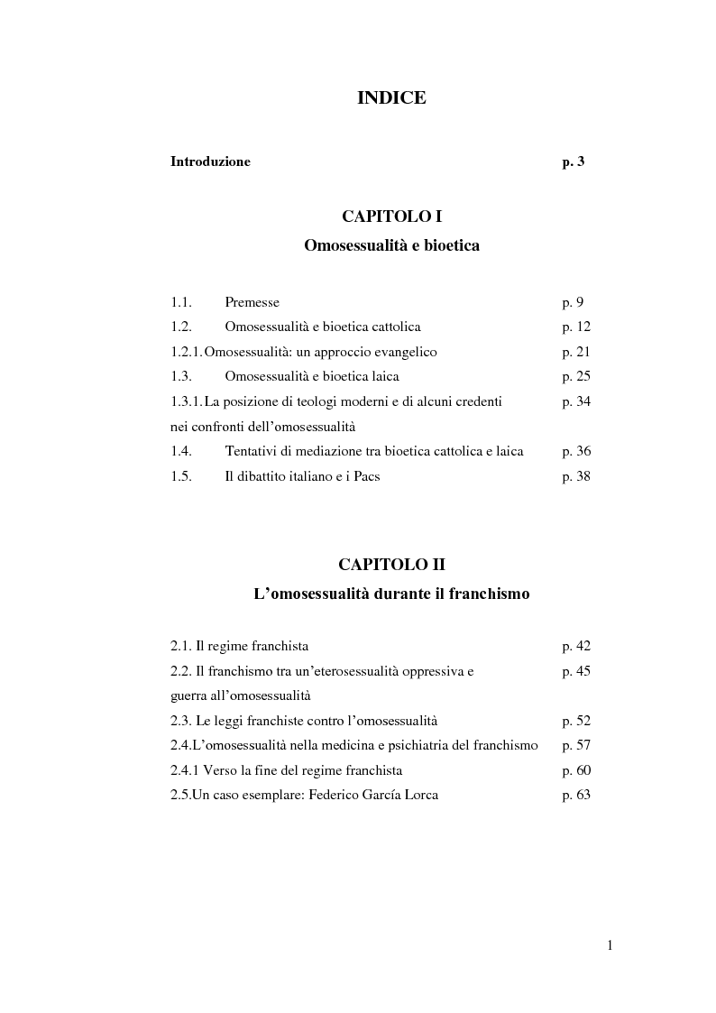 Indice della tesi: L'omosessualità in Spagna, da Franco a Zapatero, Pagina 1