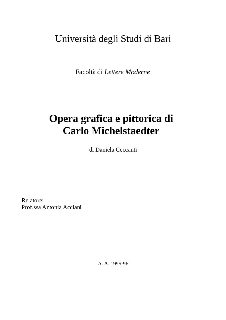 Anteprima della tesi: Opera grafica e pittorica di Carlo Michelstaedter, Pagina 1