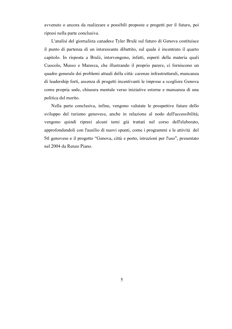 Anteprima della tesi: L'accessibilità e lo sviluppo del turismo a Genova: fra limiti geografici, carenze infrastrutturali e nuovi turismi, Pagina 2