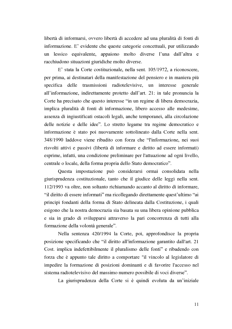 Anteprima della tesi: I principi costituzionali in materia radiotelevisiva. Dal monopolio radiotelevisivo al pluralismo., Pagina 11