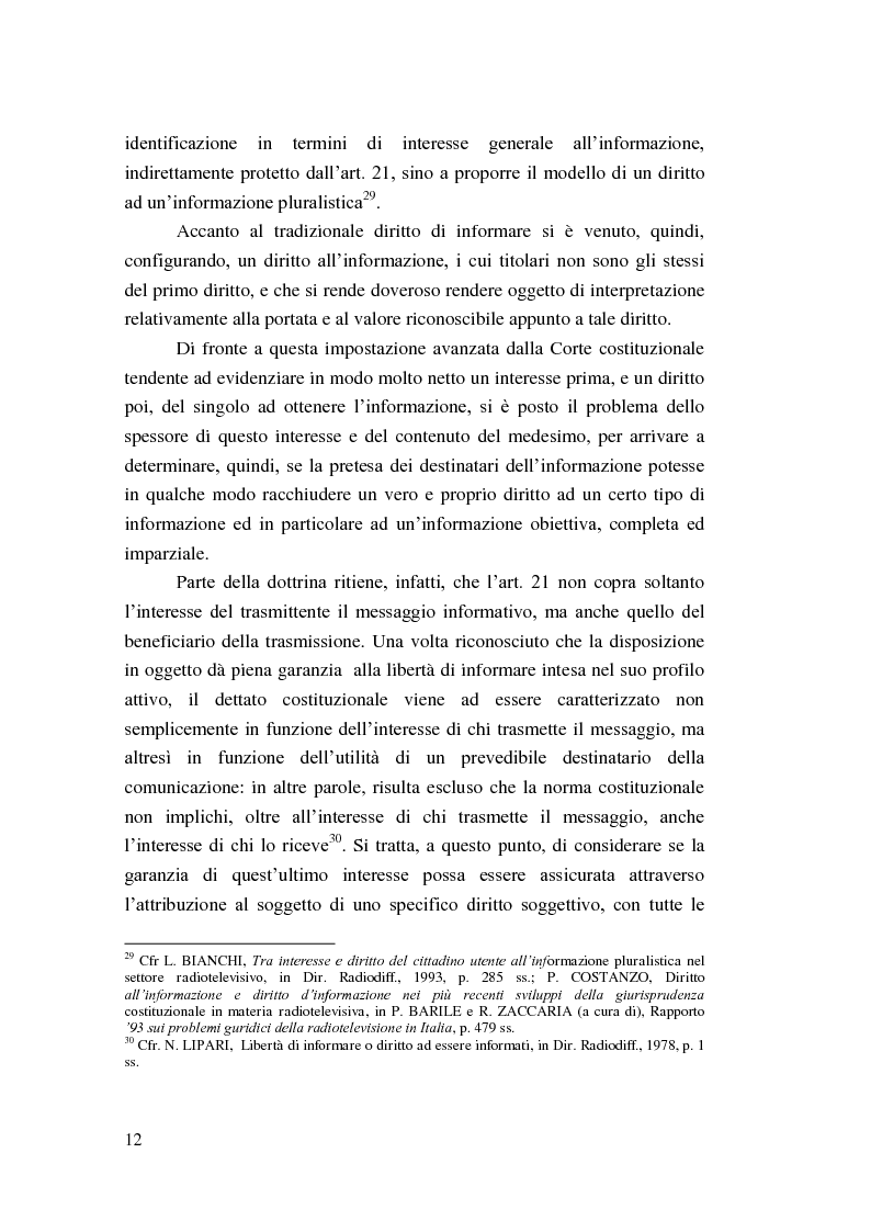 Anteprima della tesi: I principi costituzionali in materia radiotelevisiva. Dal monopolio radiotelevisivo al pluralismo., Pagina 12