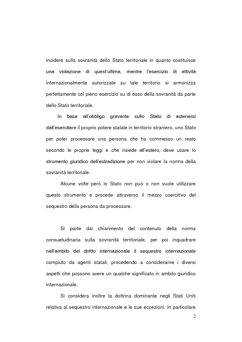 Anteprima della tesi: Esercizio non autorizzato della sovranità statale in territorio straniero. Il caso del sequestro internazionale., Pagina 2