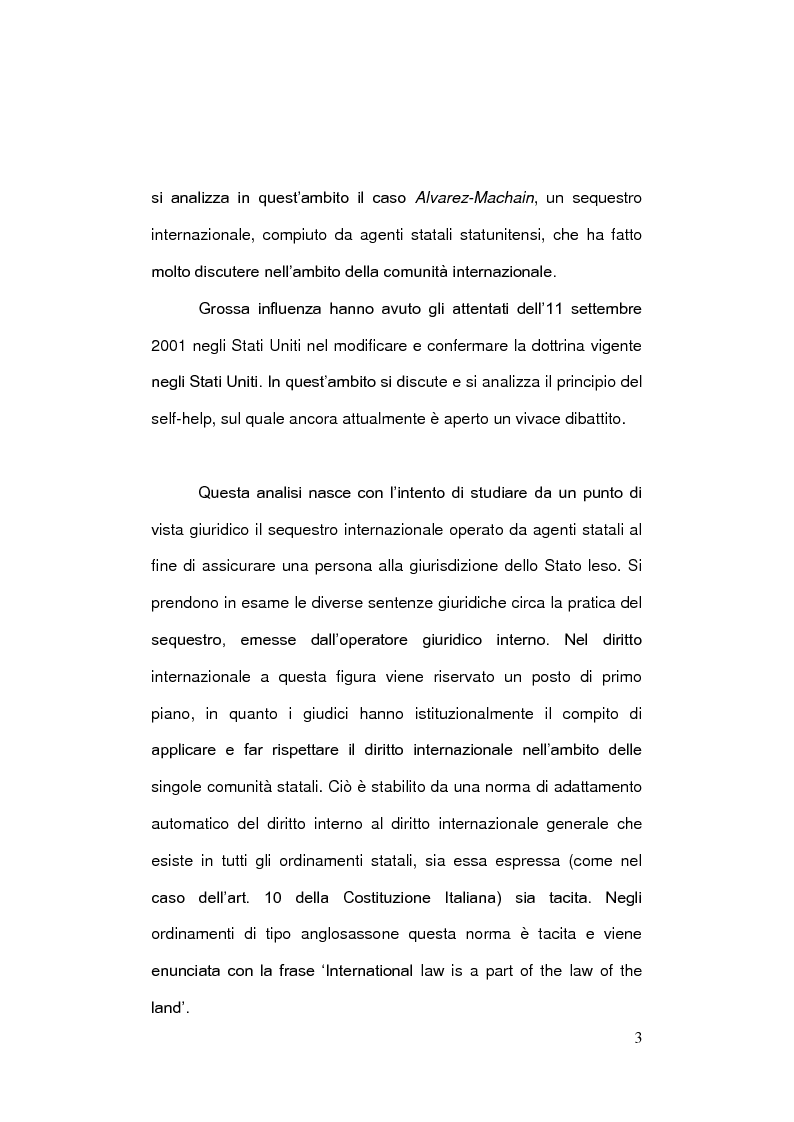 Anteprima della tesi: Esercizio non autorizzato della sovranità statale in territorio straniero. Il caso del sequestro internazionale., Pagina 3