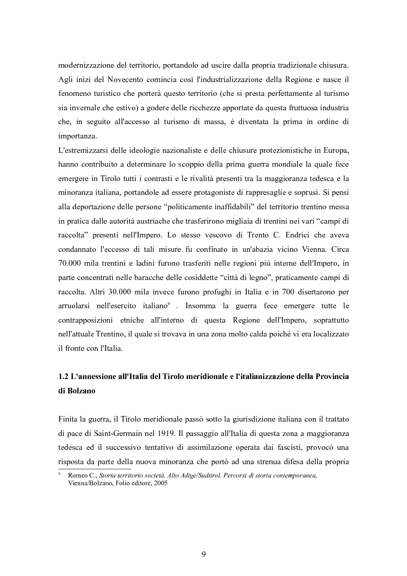 Anteprima della tesi: Analisi storico-pedagogica del multiculturalismo nella Provincia autonoma di Bolzano-Alto Adige/Suedtirol, Pagina 9