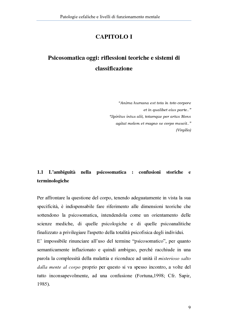 Anteprima della tesi: Patologie cefalgiche e livelli di funzionamento mentale. Uno studio empirico., Pagina 5