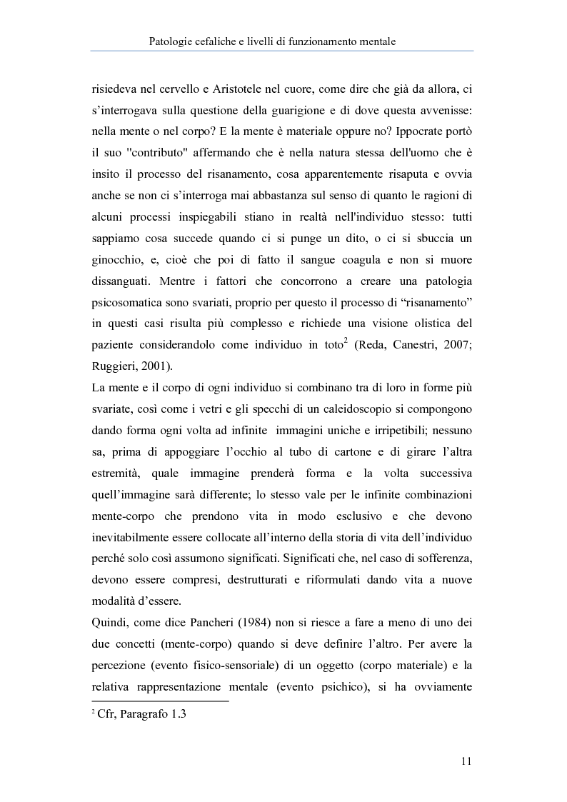 Anteprima della tesi: Patologie cefalgiche e livelli di funzionamento mentale. Uno studio empirico., Pagina 7