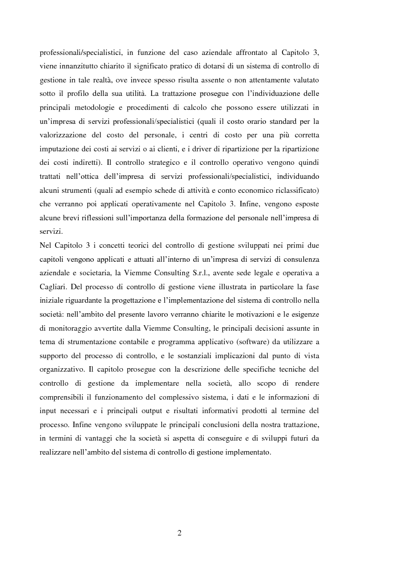 Anteprima della tesi: Il controllo di gestione nelle imprese di servizi: il caso della Viemme Consulting Srl, Pagina 2