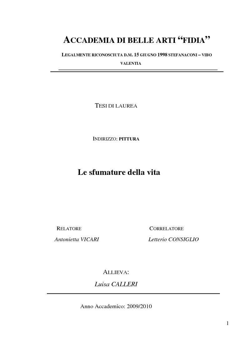 Anteprima della tesi: Le sfumature della vita, Pagina 1