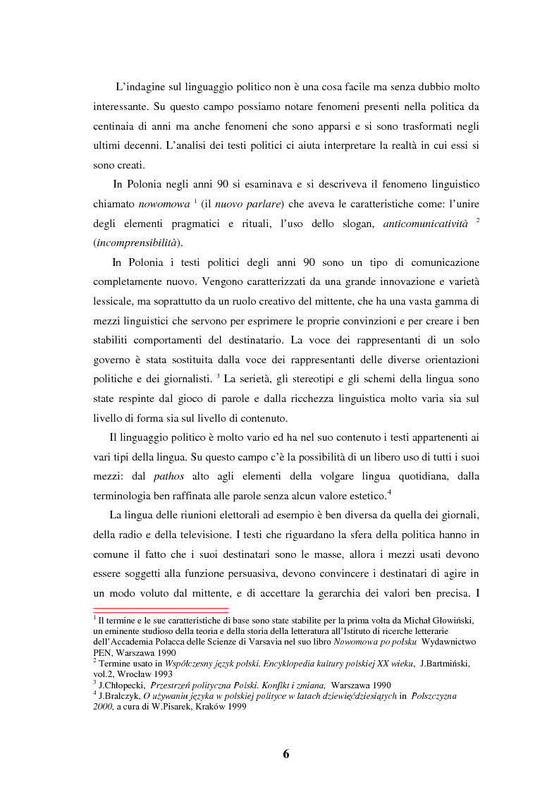 Anteprima della tesi: Analisi stilistico-lessicale di testi giornalistici politici polacchi ed italiani. Saggio di traduzione., Pagina 4
