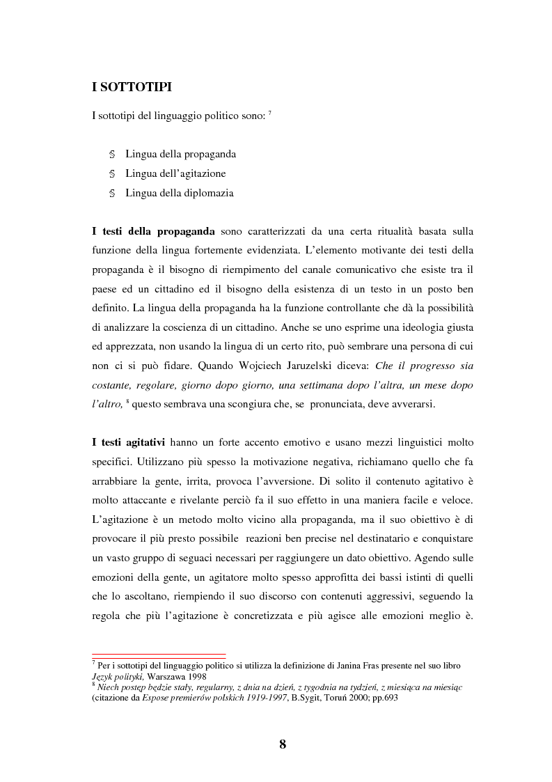 Anteprima della tesi: Analisi stilistico-lessicale di testi giornalistici politici polacchi ed italiani. Saggio di traduzione., Pagina 6