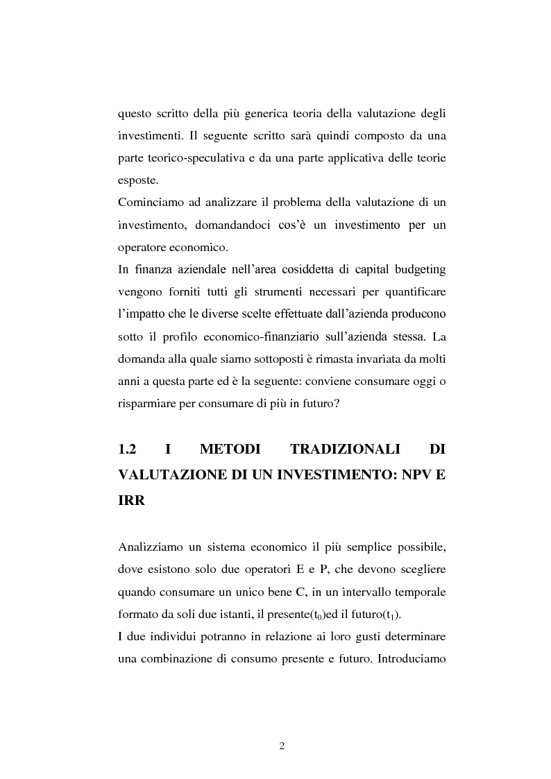 Anteprima della tesi: La valutazione dei progetti di investimento con la teoria delle opzioni reali: il caso dell'opzione di espansione in regime di duopolio, Pagina 2