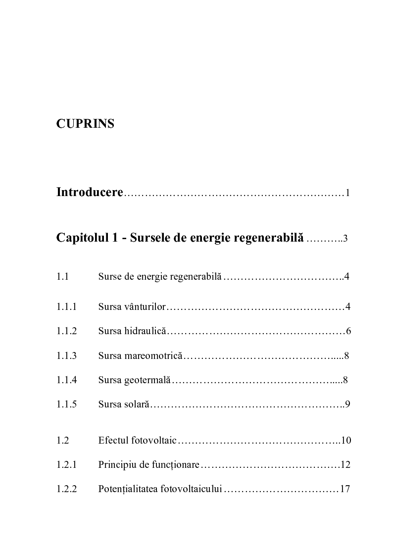 Indice della tesi: Criterii de execuţie, verificare finală şi autorizare a sistemelor fotovoltaice, Pagina 1