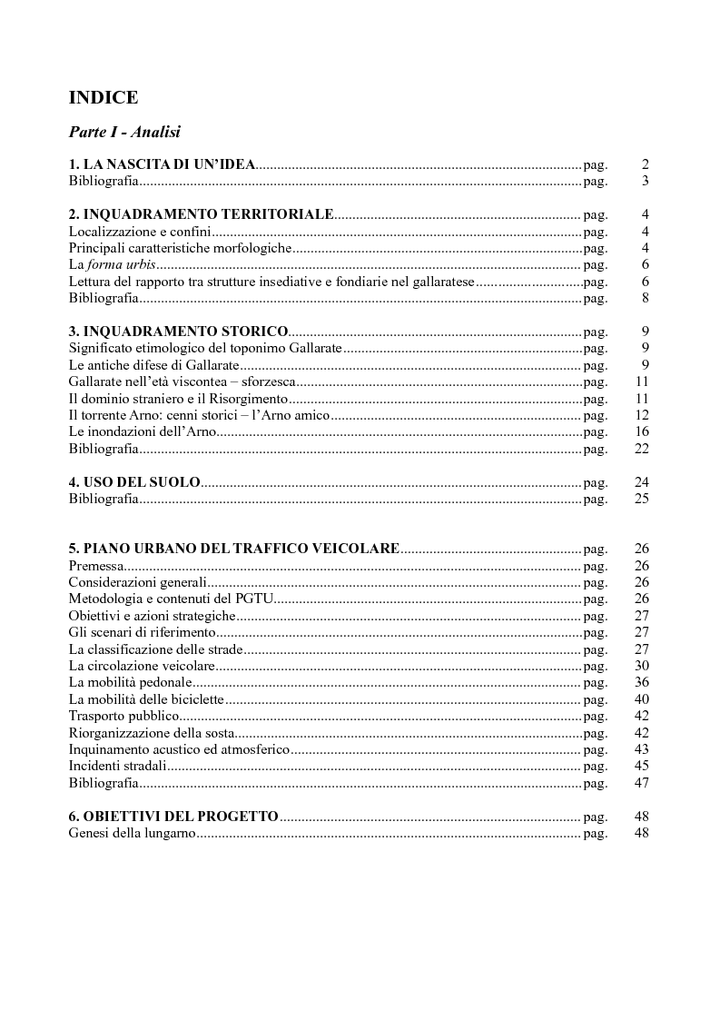 Indice della tesi: La pista ciclabile come strumento di riqualificazione: il lungarno a Gallarate, Pagina 1