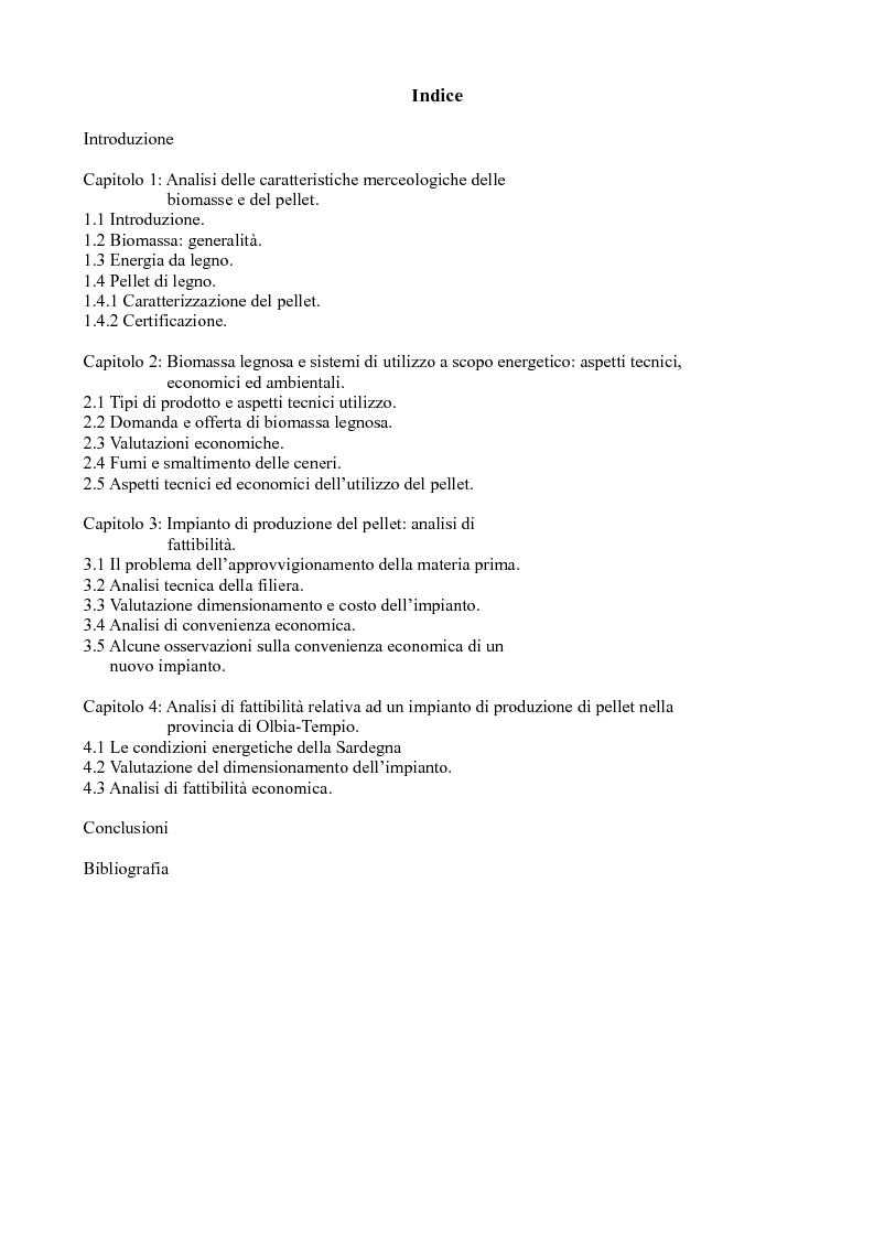 Indice della tesi: La filiera legno-energia: un'analisi economica delle possibilità energetiche della biomassa da legno, Pagina 1