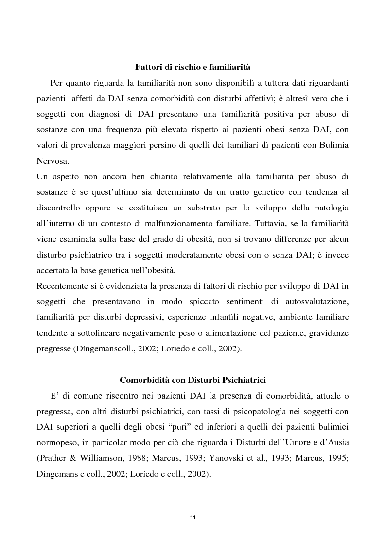 Estratto dalla tesi: I nuovi disturbi del comportamento alimentare: B.E.D. - Ednos - Obesità. Diagnosi e cura