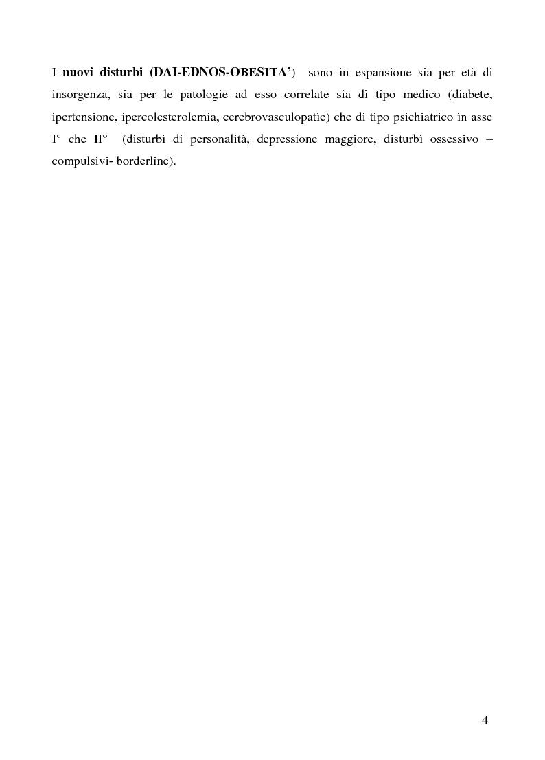 Anteprima della tesi: I nuovi disturbi del comportamento alimentare: B.E.D. - Ednos - Obesità. Diagnosi e cura, Pagina 2