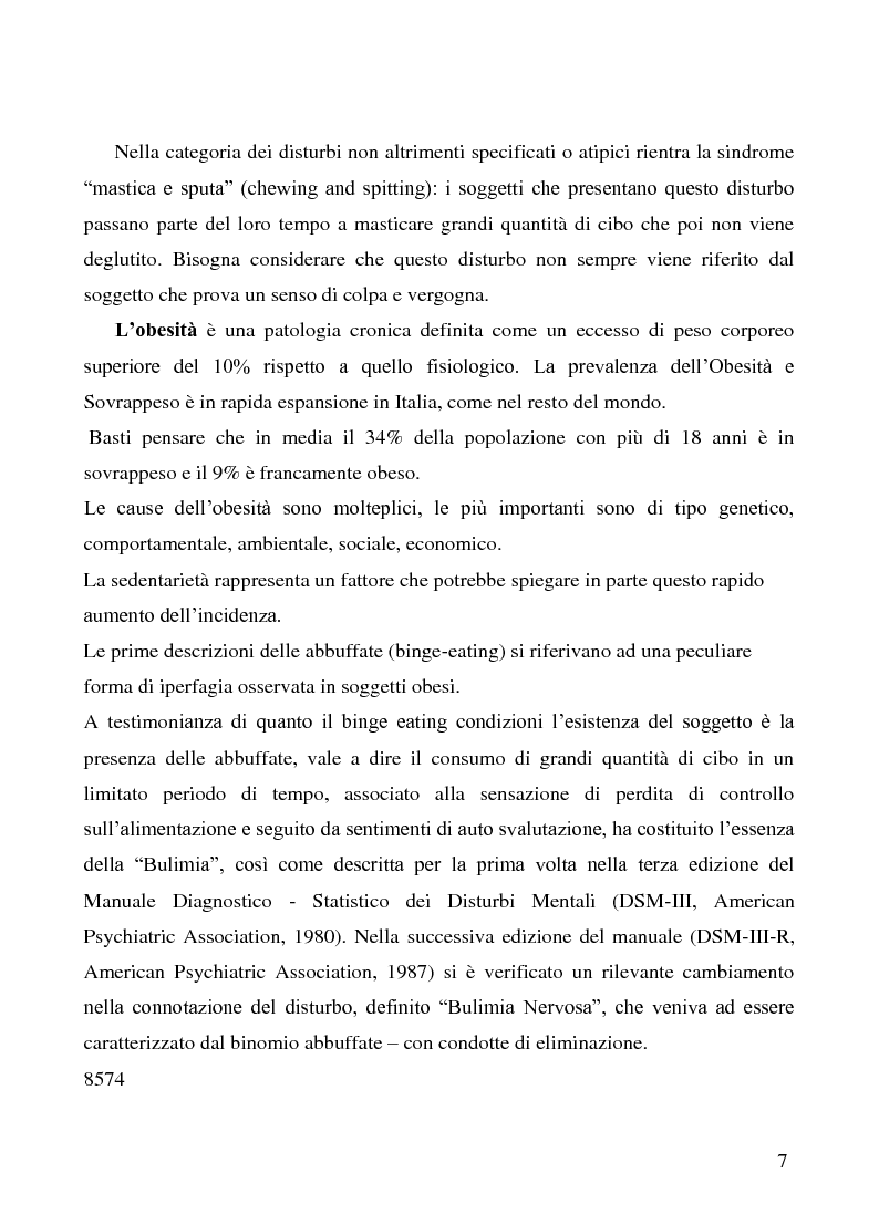 Anteprima della tesi: I nuovi disturbi del comportamento alimentare: B.E.D. - Ednos - Obesità. Diagnosi e cura, Pagina 5