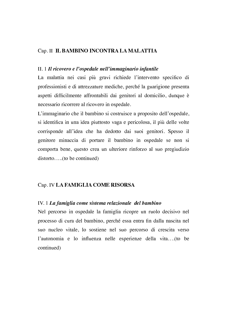 Anteprima della tesi: Un percorso educativo di preparazione all'intervento chirurgico del bambino e della famiglia: un'esperienza di lavoro nel reparto di Otorinolaringoiatria di Castel San Pietro Terme, Pagina 3