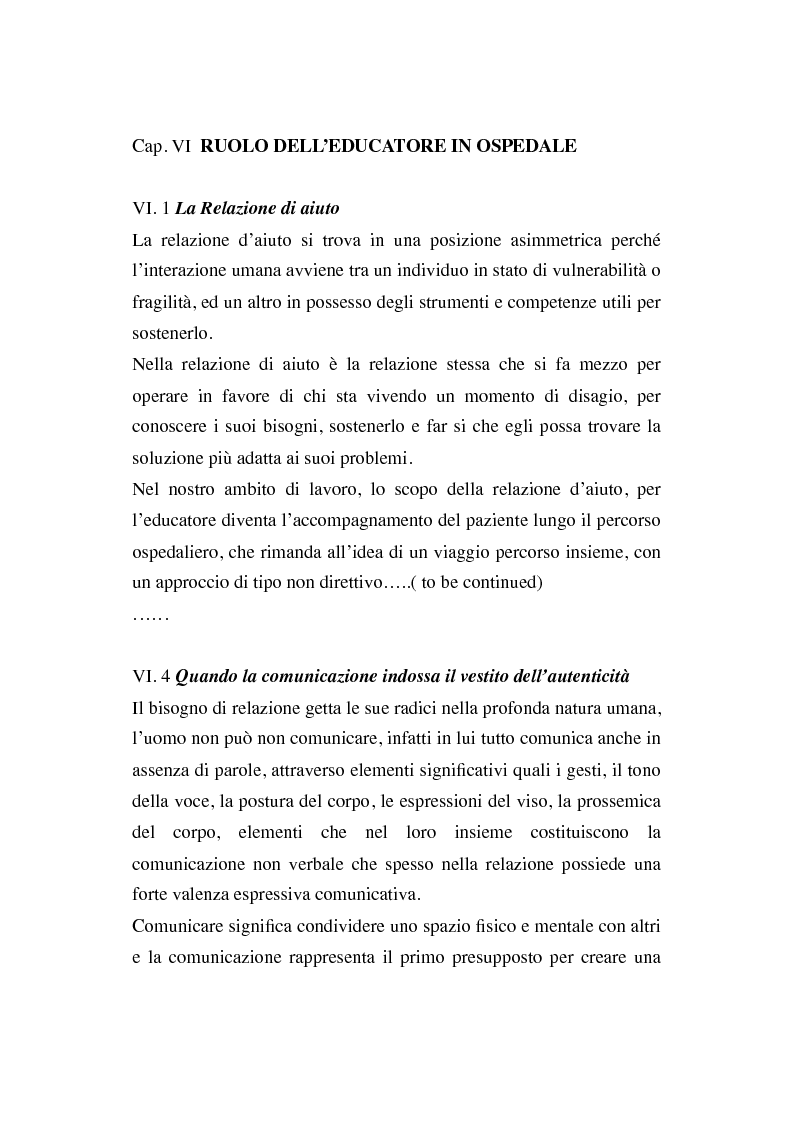 Anteprima della tesi: Un percorso educativo di preparazione all'intervento chirurgico del bambino e della famiglia: un'esperienza di lavoro nel reparto di Otorinolaringoiatria di Castel San Pietro Terme, Pagina 4
