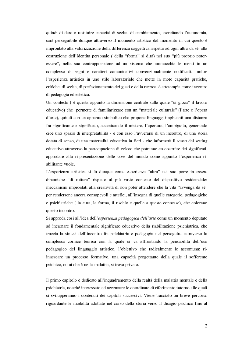 Anteprima della tesi: I colori di un incontro: la dimensione pedagogica dell'esperienza arte-terapeutica nel trattamento psichiatrico residenziale, Pagina 2