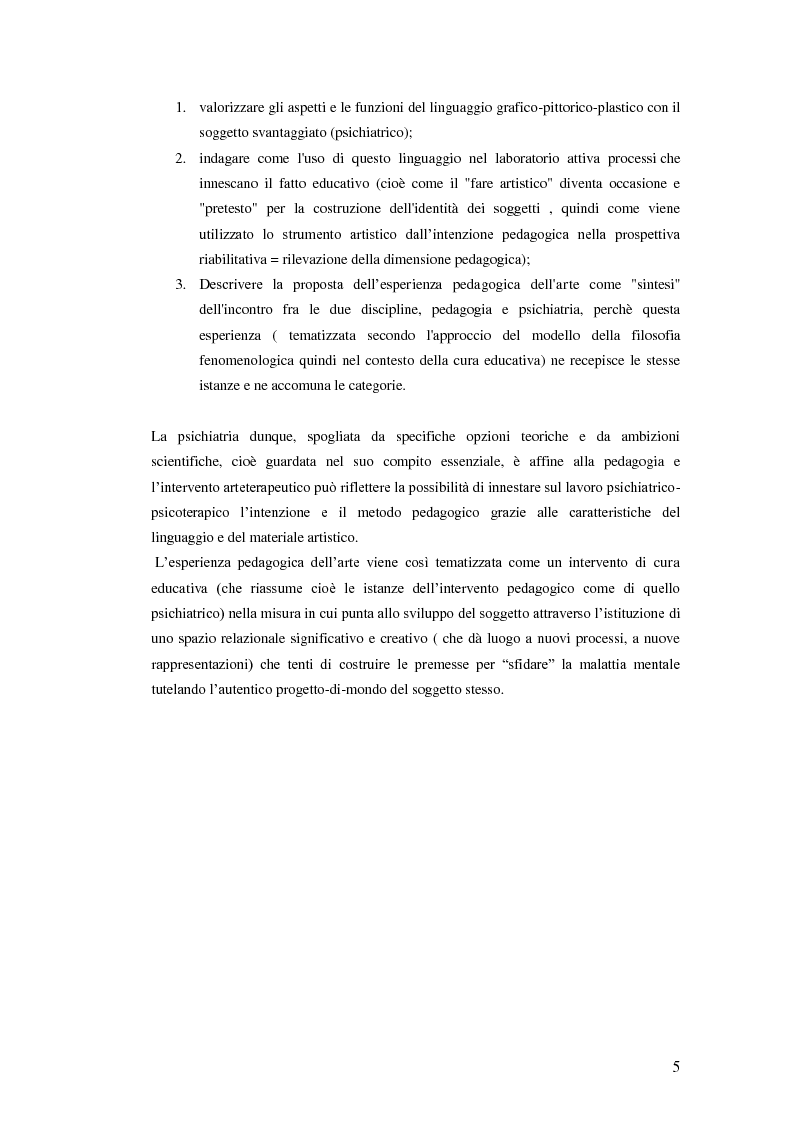 Anteprima della tesi: I colori di un incontro: la dimensione pedagogica dell'esperienza arte-terapeutica nel trattamento psichiatrico residenziale, Pagina 5