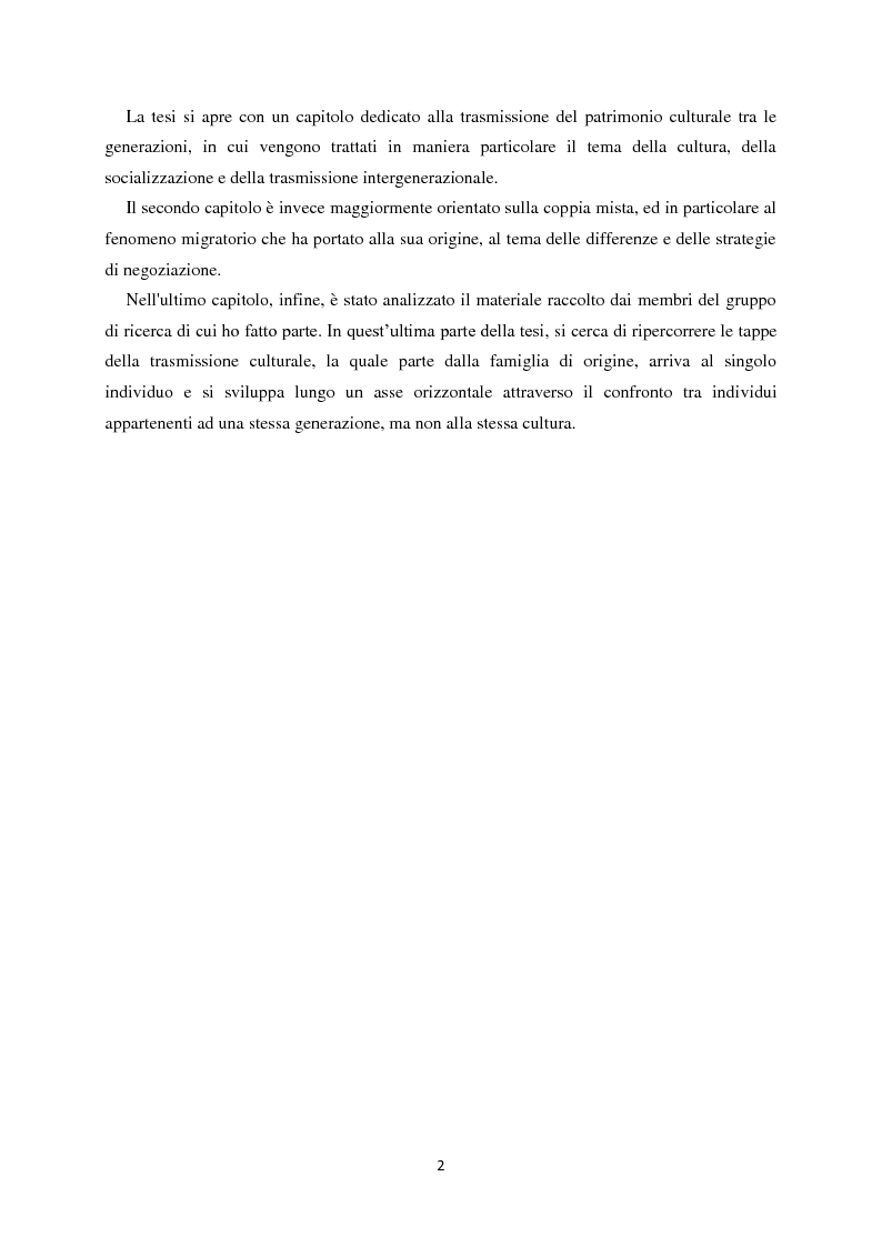 Anteprima della tesi: La mediazione delle differenze culturali e la trasmissione del patrimonio generazionale nelle famiglie miste, Pagina 2