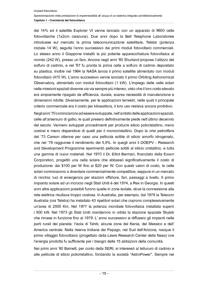 Anteprima della tesi: Impianti fotovoltaici. Sperimentazione della prestazione di impermeabilità all'acqua di un sistema integrato architettonicamente, Pagina 10