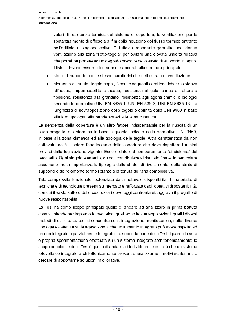 Anteprima della tesi: Impianti fotovoltaici. Sperimentazione della prestazione di impermeabilità all'acqua di un sistema integrato architettonicamente, Pagina 5