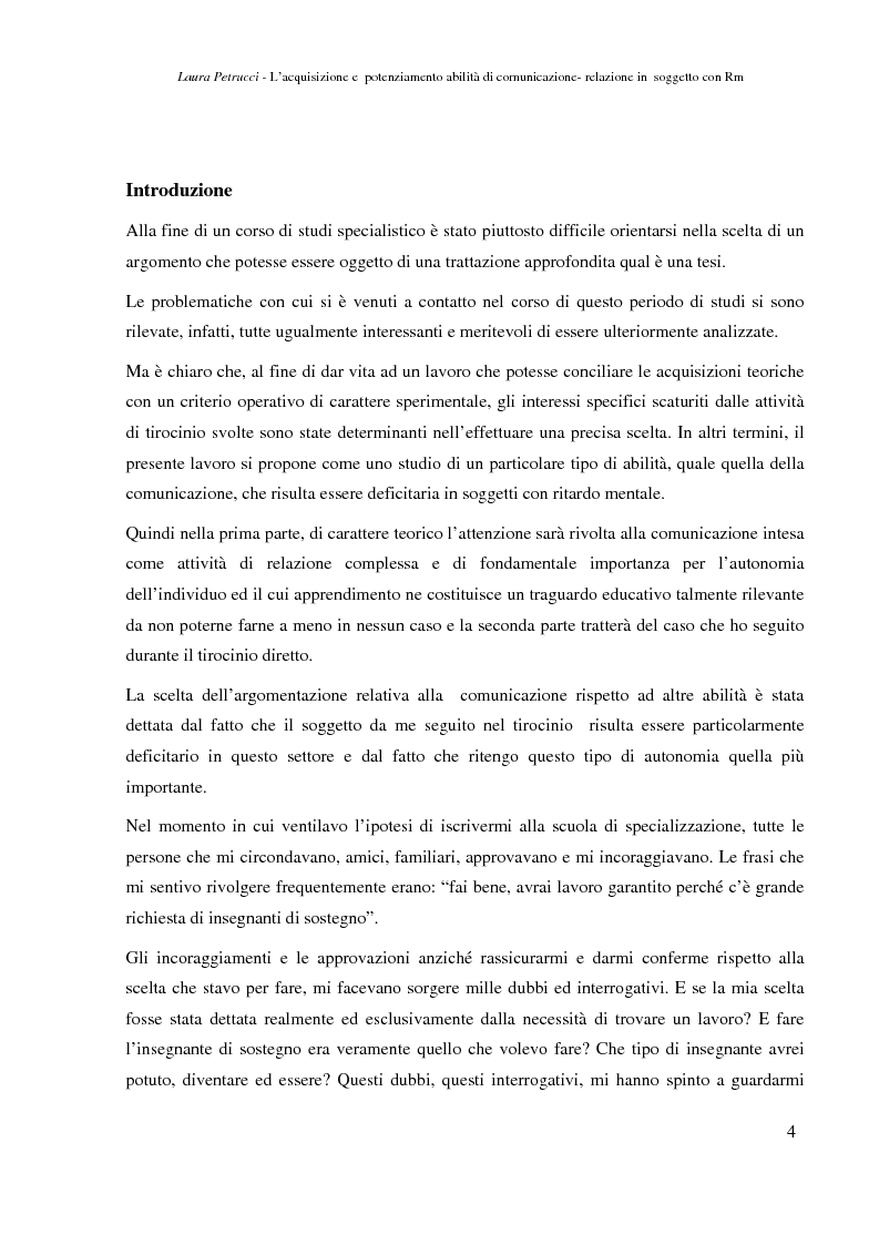 Anteprima della tesi: L’acquisizione e il potenziamento delle abilità di comunicazione-relazione in un soggetto con Rm, Pagina 2