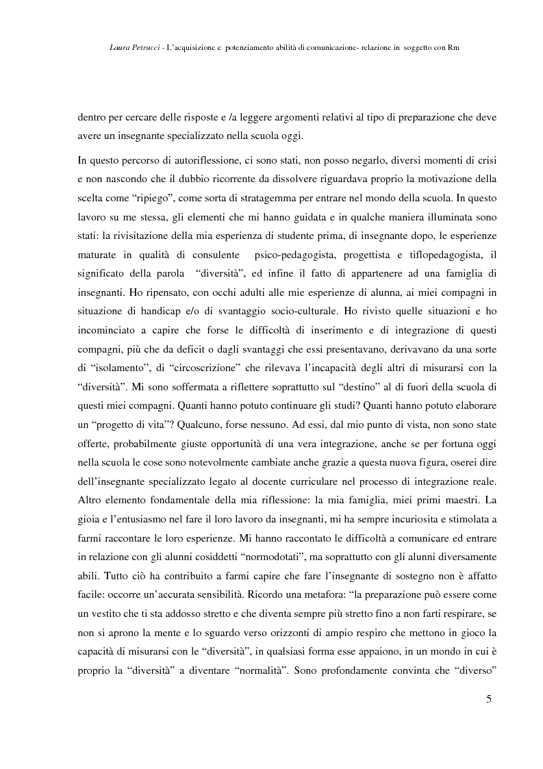 Anteprima della tesi: L’acquisizione e il potenziamento delle abilità di comunicazione-relazione in un soggetto con Rm, Pagina 3
