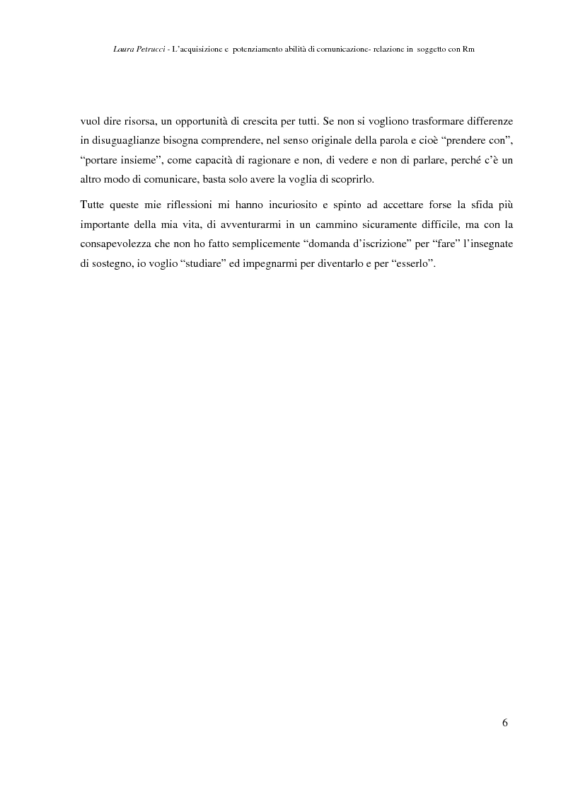 Anteprima della tesi: L’acquisizione e il potenziamento delle abilità di comunicazione-relazione in un soggetto con Rm, Pagina 4