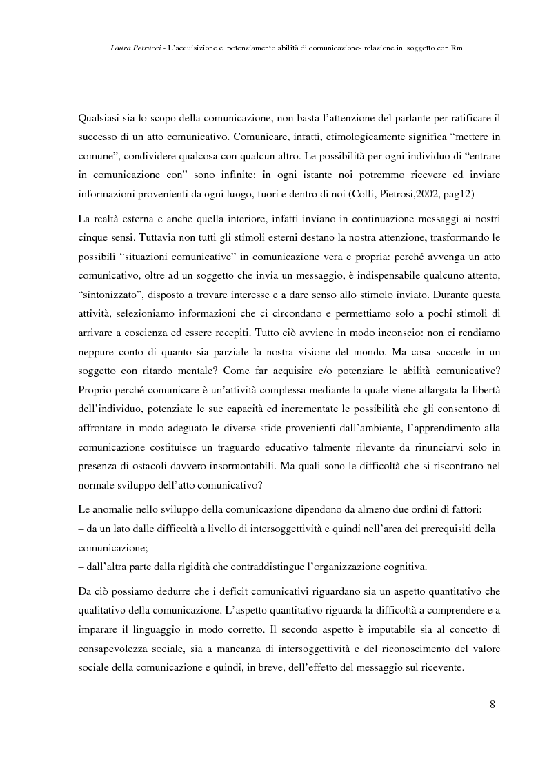 Anteprima della tesi: L’acquisizione e il potenziamento delle abilità di comunicazione-relazione in un soggetto con Rm, Pagina 6