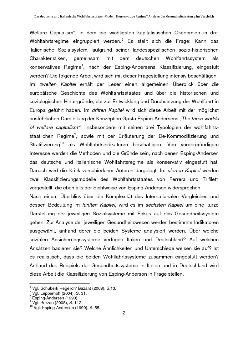 Anteprima della tesi: Das deutsche und italienische Wohlfahrtsstaaten-Modell: Konservative Regime? Analyse der Gesundheitssysteme im Vergleich, Pagina 2