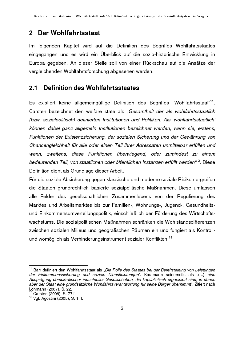 Anteprima della tesi: Das deutsche und italienische Wohlfahrtsstaaten-Modell: Konservative Regime? Analyse der Gesundheitssysteme im Vergleich, Pagina 3