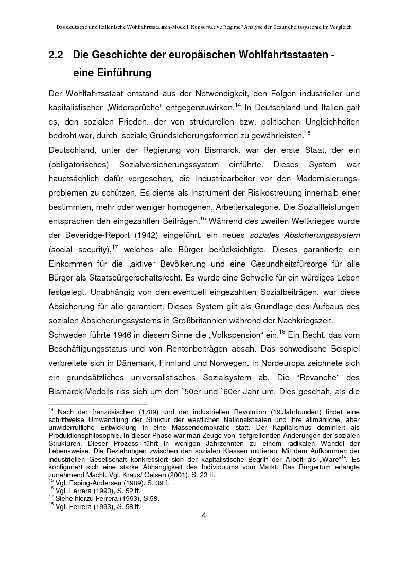 Anteprima della tesi: Das deutsche und italienische Wohlfahrtsstaaten-Modell: Konservative Regime? Analyse der Gesundheitssysteme im Vergleich, Pagina 4