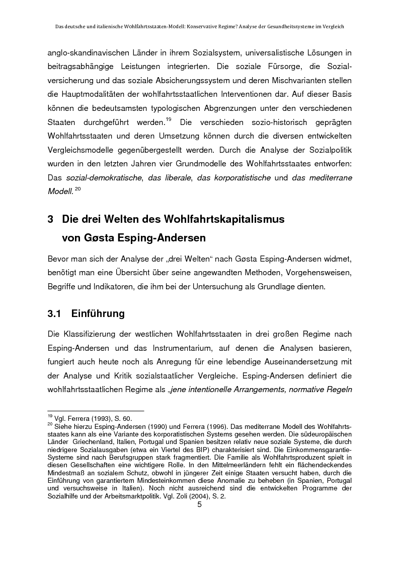 Anteprima della tesi: Das deutsche und italienische Wohlfahrtsstaaten-Modell: Konservative Regime? Analyse der Gesundheitssysteme im Vergleich, Pagina 5
