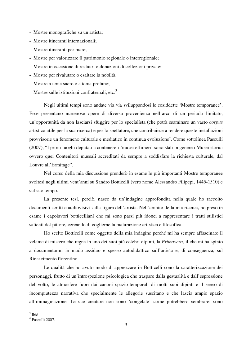 Anteprima della tesi: Botticelli tra i musei d’Europa e d’Oriente. Validità, opportunità e diversità delle Mostre temporanee., Pagina 2
