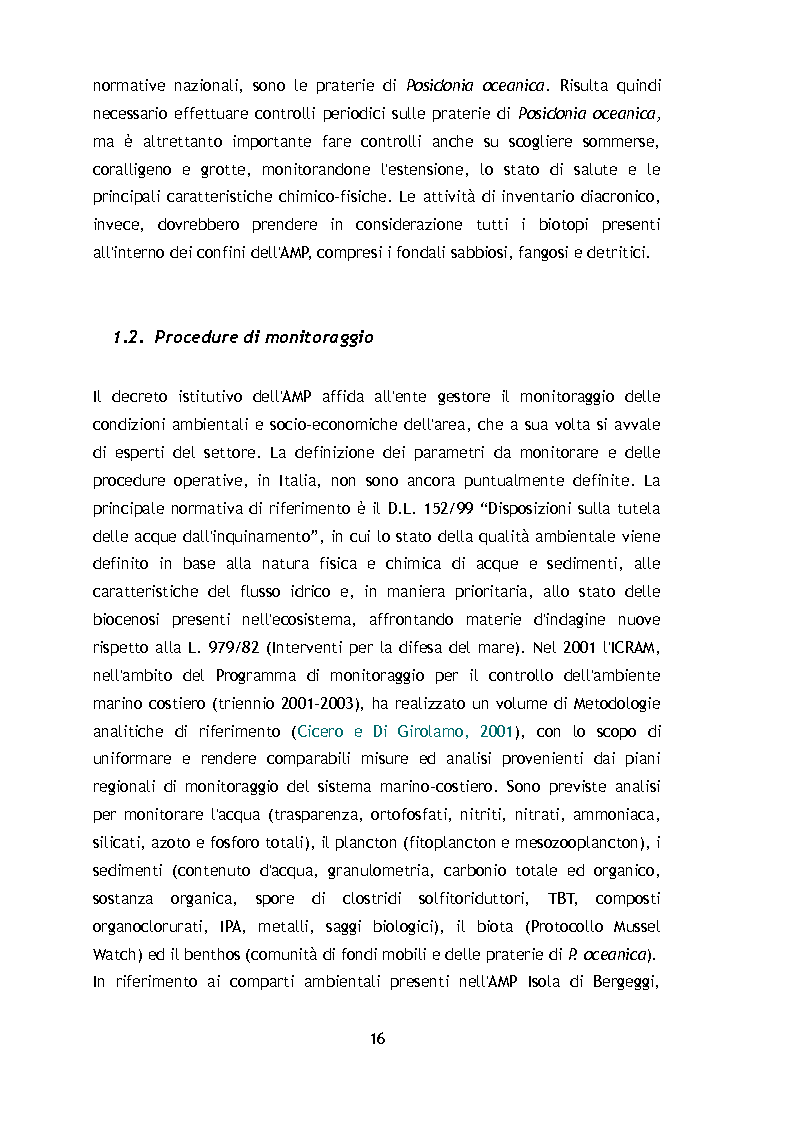 Anteprima della tesi: Il monitoraggio dell'Area Marina Protetta ''Isola di Bergeggi'': Point Intercept Transect e Quadrati visuali a confronto, Pagina 12
