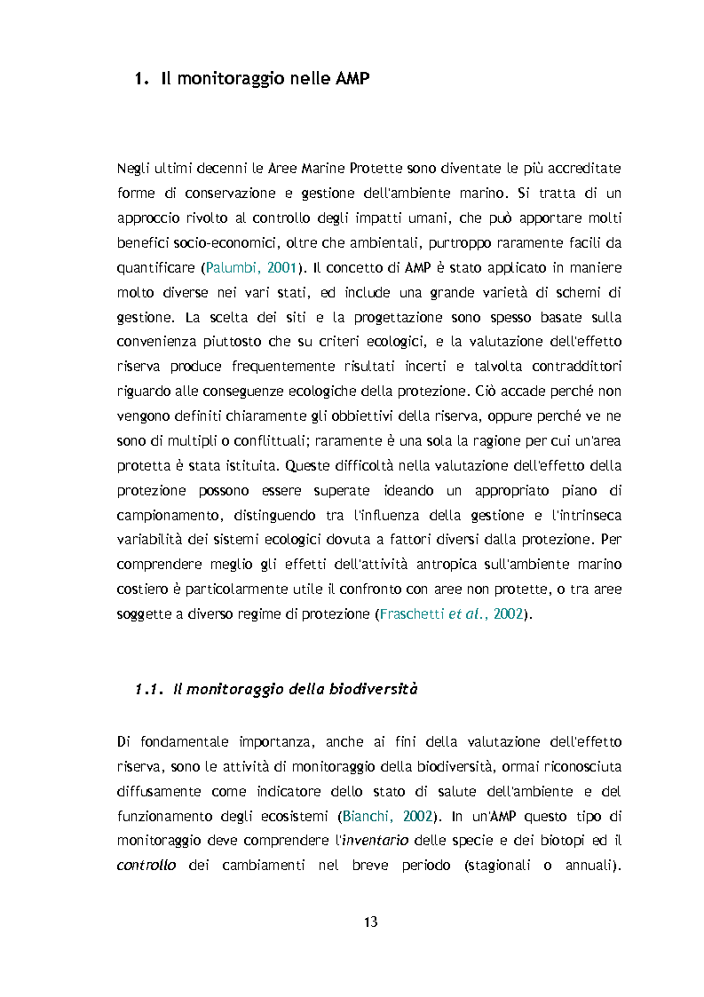 Anteprima della tesi: Il monitoraggio dell'Area Marina Protetta ''Isola di Bergeggi'': Point Intercept Transect e Quadrati visuali a confronto, Pagina 9