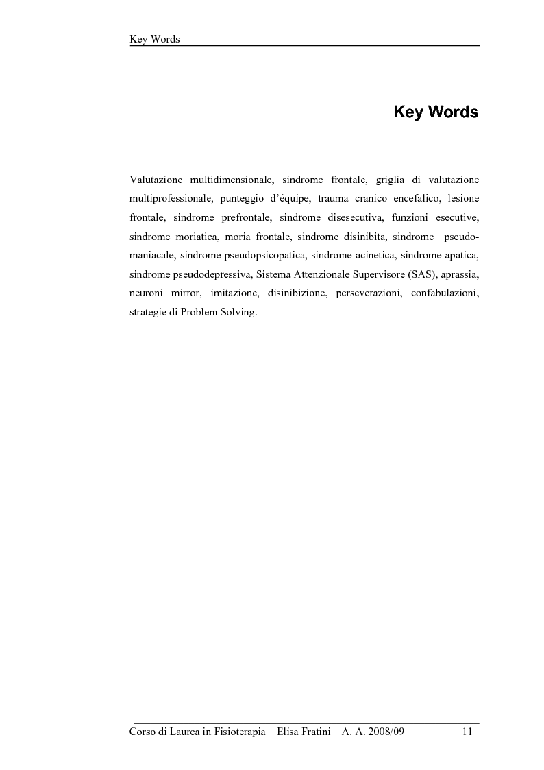 Anteprima della tesi: Sindrome frontale: valutazione multidimensionale ed individuazione degli obiettivi riabilitativi, Pagina 6