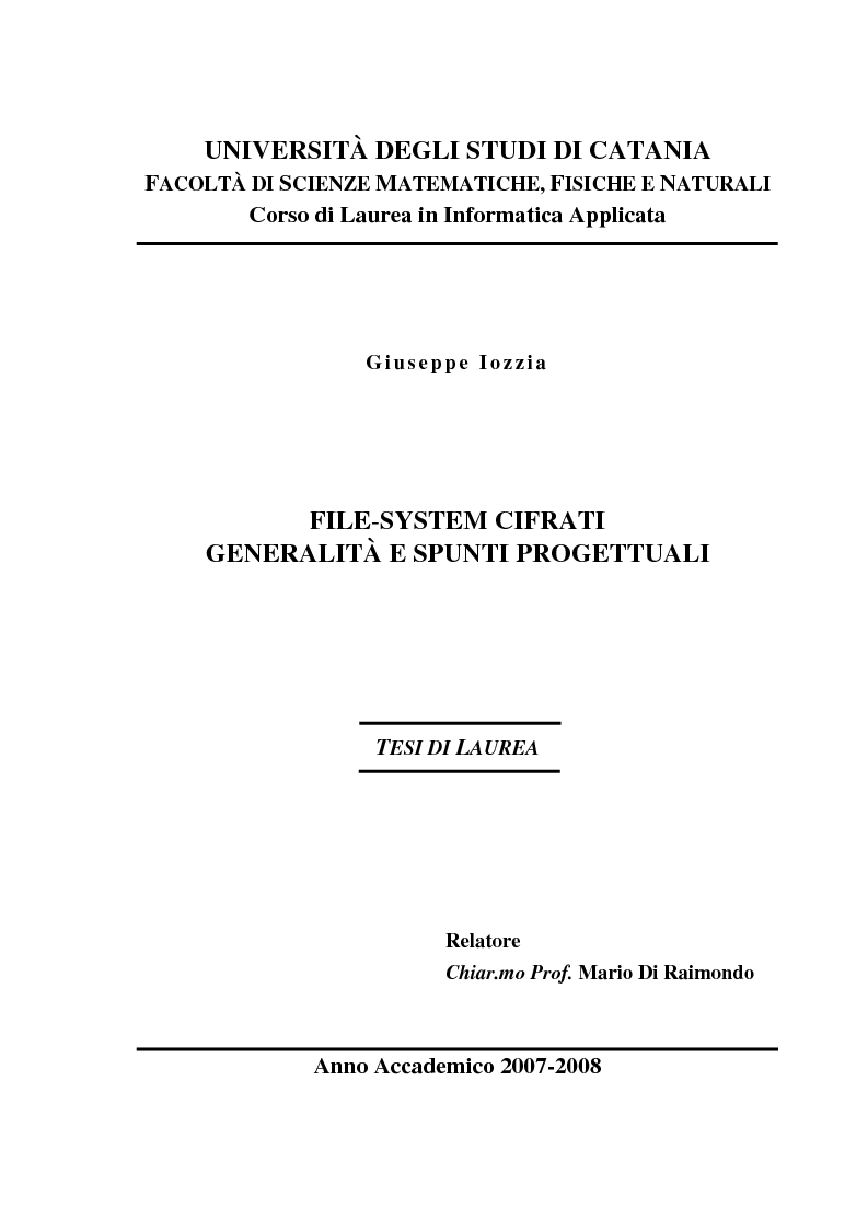 Anteprima della tesi: File System cifrati: generalità e spunti progettuali, Pagina 1